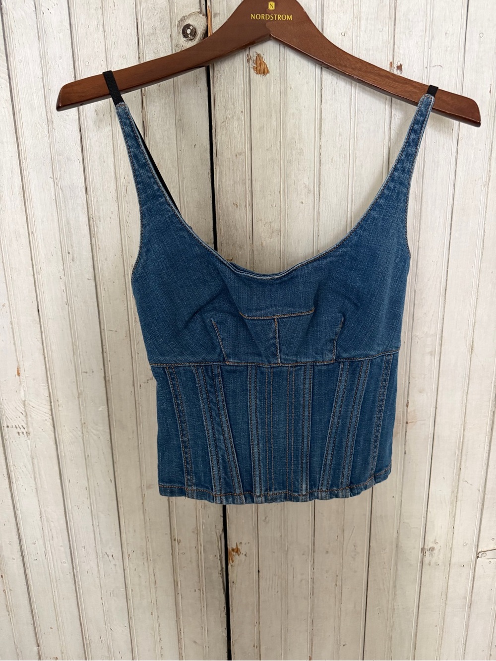 Maeve Blue Denim Corset Camisole with Black Bow